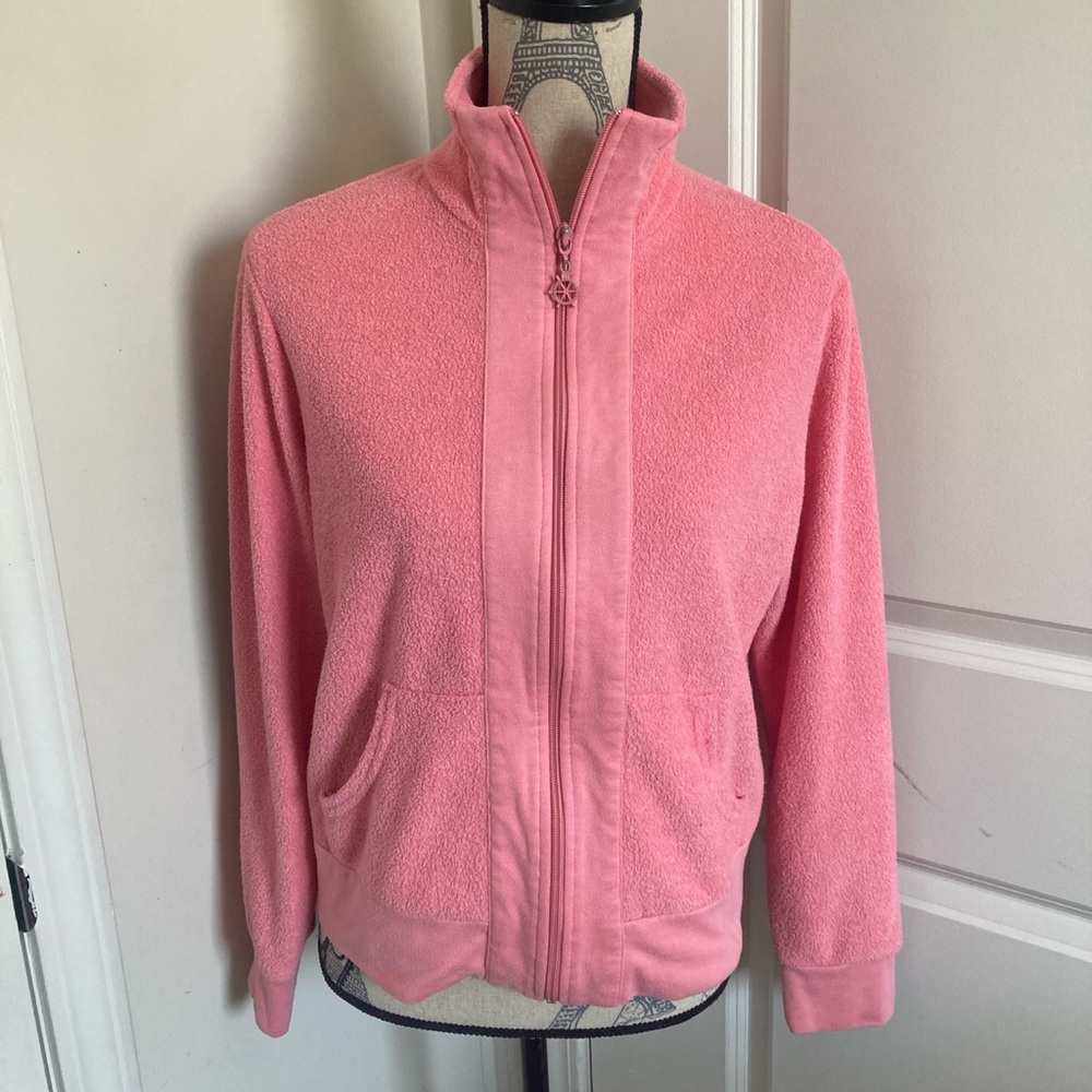 Women’s Cozy Pink Teddy Full Zip Jacket Sweater Long Sleeves with pockets